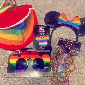 NEW Disney Minnie Headband, Sunglasses, Fanny Pack, Necklace Pride bundle